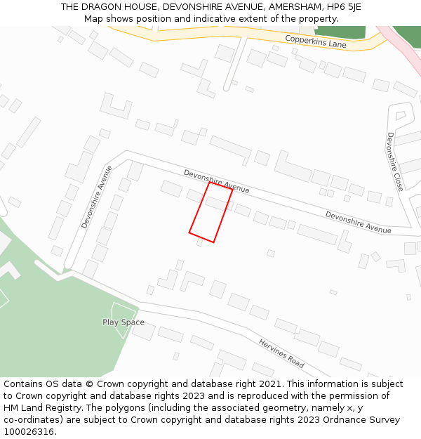 THE DRAGON HOUSE, DEVONSHIRE AVENUE, AMERSHAM, HP6 5JE: Location map and indicative extent of plot