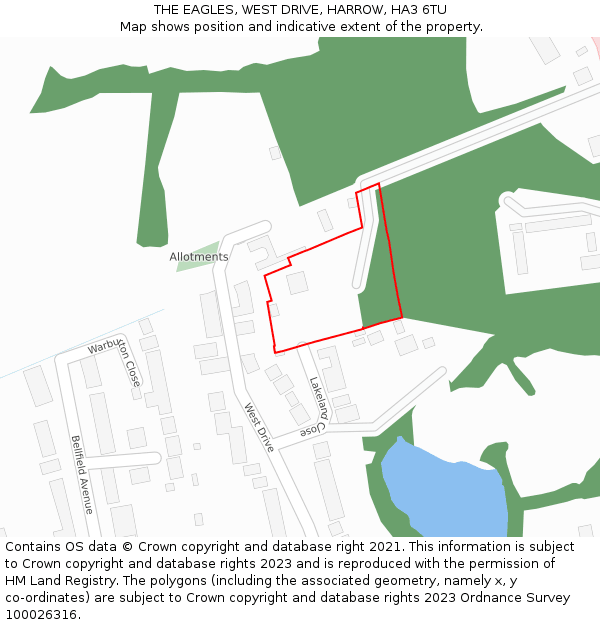THE EAGLES, WEST DRIVE, HARROW, HA3 6TU: Location map and indicative extent of plot