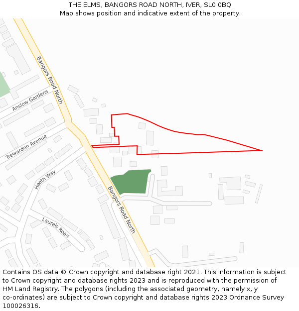 THE ELMS, BANGORS ROAD NORTH, IVER, SL0 0BQ: Location map and indicative extent of plot