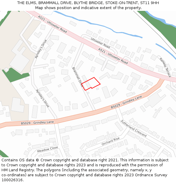 THE ELMS, BRAMMALL DRIVE, BLYTHE BRIDGE, STOKE-ON-TRENT, ST11 9HH: Location map and indicative extent of plot