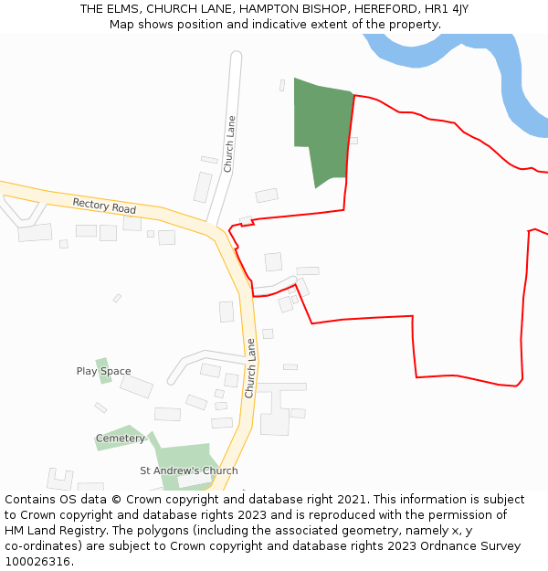 THE ELMS, CHURCH LANE, HAMPTON BISHOP, HEREFORD, HR1 4JY: Location map and indicative extent of plot