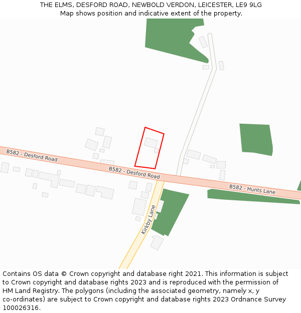 THE ELMS, DESFORD ROAD, NEWBOLD VERDON, LEICESTER, LE9 9LG: Location map and indicative extent of plot