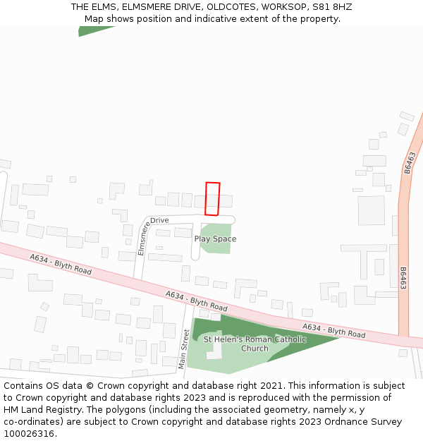 THE ELMS, ELMSMERE DRIVE, OLDCOTES, WORKSOP, S81 8HZ: Location map and indicative extent of plot