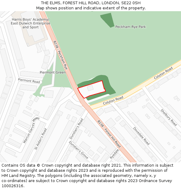 THE ELMS, FOREST HILL ROAD, LONDON, SE22 0SH: Location map and indicative extent of plot