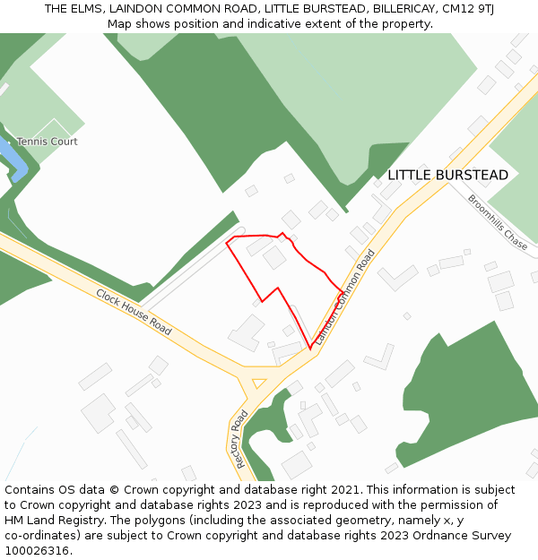 THE ELMS, LAINDON COMMON ROAD, LITTLE BURSTEAD, BILLERICAY, CM12 9TJ: Location map and indicative extent of plot