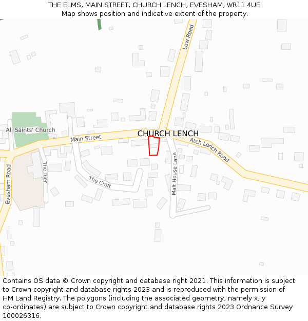 THE ELMS, MAIN STREET, CHURCH LENCH, EVESHAM, WR11 4UE: Location map and indicative extent of plot