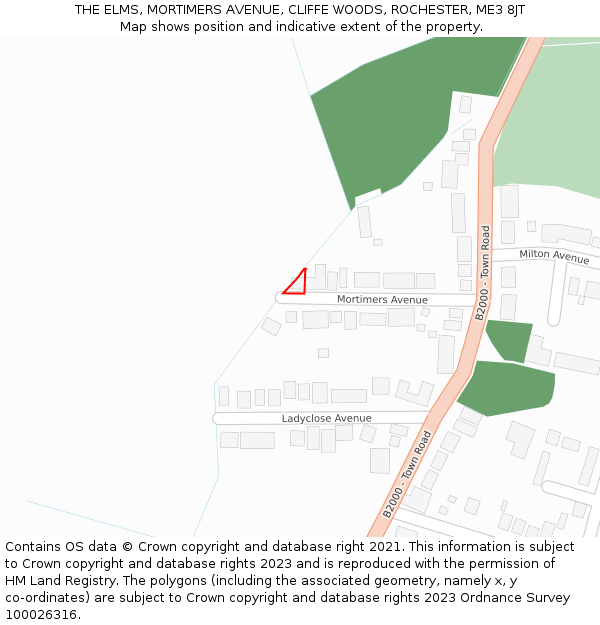 THE ELMS, MORTIMERS AVENUE, CLIFFE WOODS, ROCHESTER, ME3 8JT: Location map and indicative extent of plot