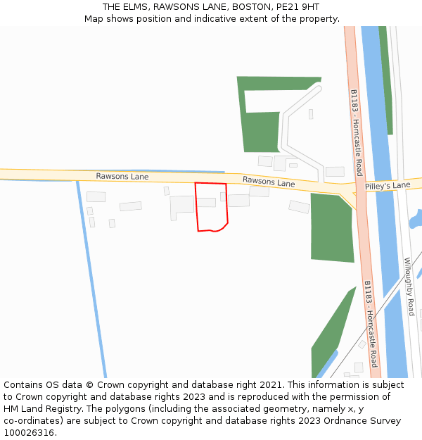 THE ELMS, RAWSONS LANE, BOSTON, PE21 9HT: Location map and indicative extent of plot