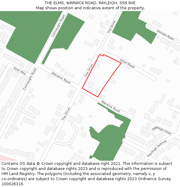 THE ELMS, WARWICK ROAD, RAYLEIGH, SS6 8XE: Location map and indicative extent of plot