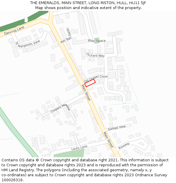 THE EMERALDS, MAIN STREET, LONG RISTON, HULL, HU11 5JF: Location map and indicative extent of plot