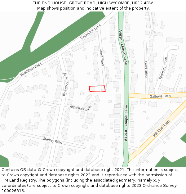 THE END HOUSE, GROVE ROAD, HIGH WYCOMBE, HP12 4DW: Location map and indicative extent of plot