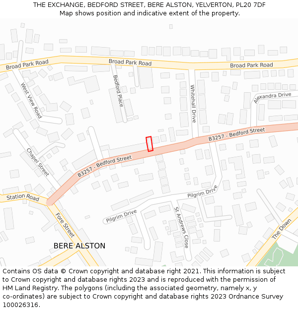 THE EXCHANGE, BEDFORD STREET, BERE ALSTON, YELVERTON, PL20 7DF: Location map and indicative extent of plot