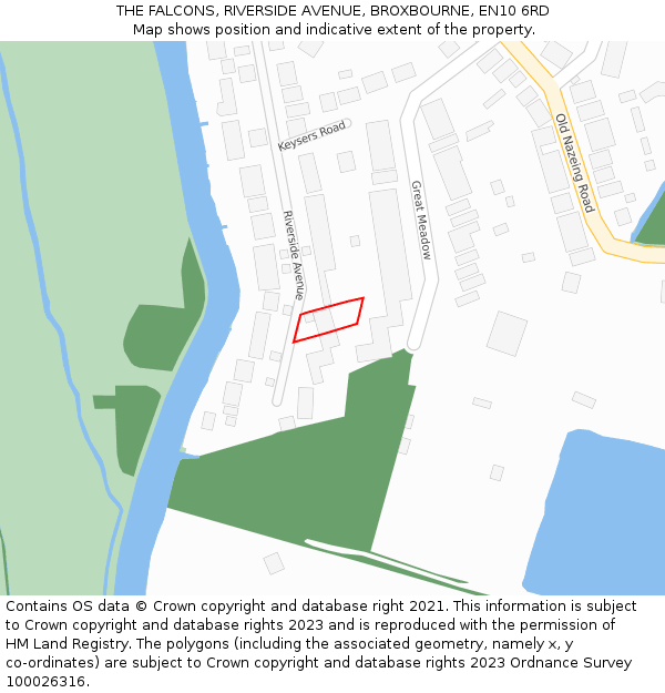 THE FALCONS, RIVERSIDE AVENUE, BROXBOURNE, EN10 6RD: Location map and indicative extent of plot