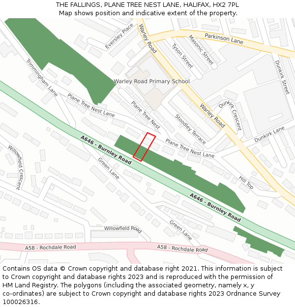 THE FALLINGS, PLANE TREE NEST LANE, HALIFAX, HX2 7PL: Location map and indicative extent of plot