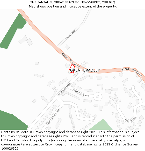 THE FANTAILS, GREAT BRADLEY, NEWMARKET, CB8 9LQ: Location map and indicative extent of plot