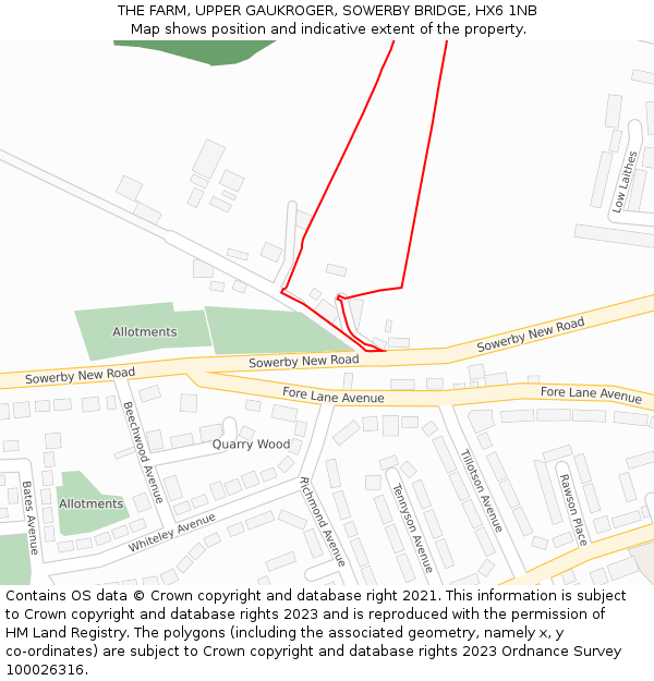 THE FARM, UPPER GAUKROGER, SOWERBY BRIDGE, HX6 1NB: Location map and indicative extent of plot