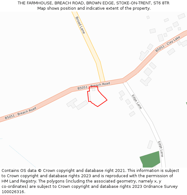 THE FARMHOUSE, BREACH ROAD, BROWN EDGE, STOKE-ON-TRENT, ST6 8TR: Location map and indicative extent of plot