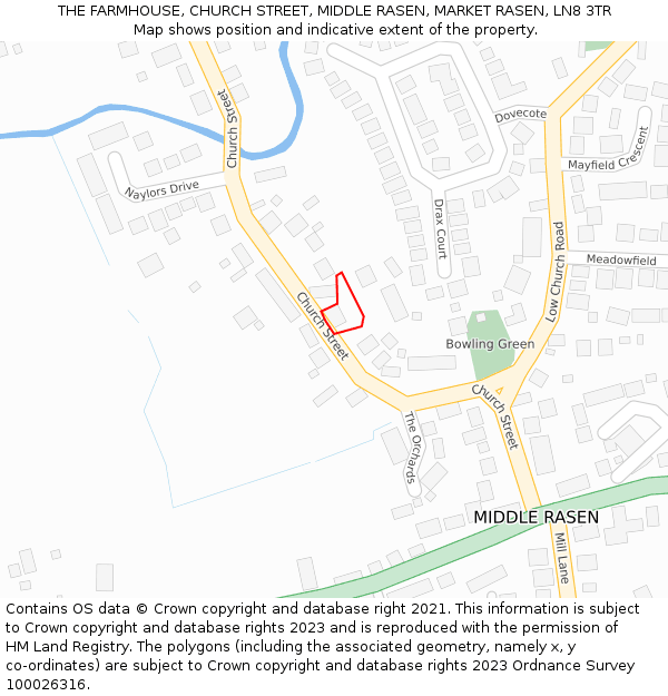 THE FARMHOUSE, CHURCH STREET, MIDDLE RASEN, MARKET RASEN, LN8 3TR: Location map and indicative extent of plot