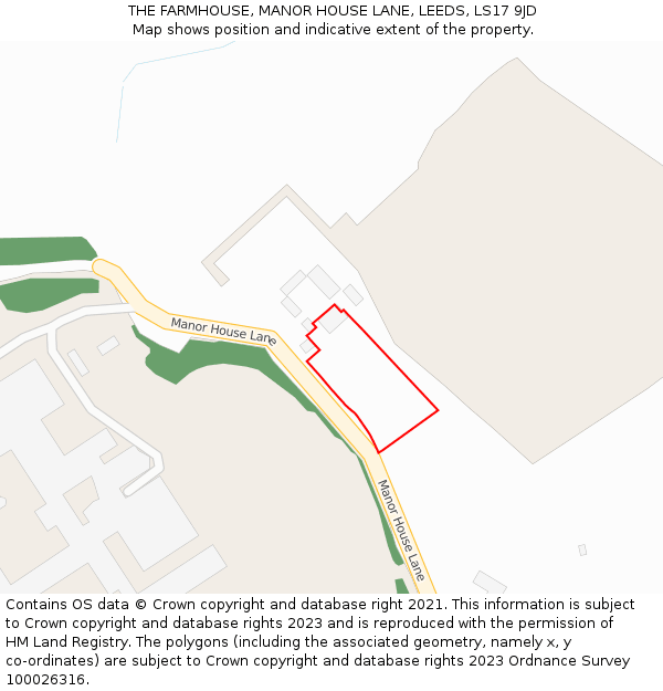 THE FARMHOUSE, MANOR HOUSE LANE, LEEDS, LS17 9JD: Location map and indicative extent of plot