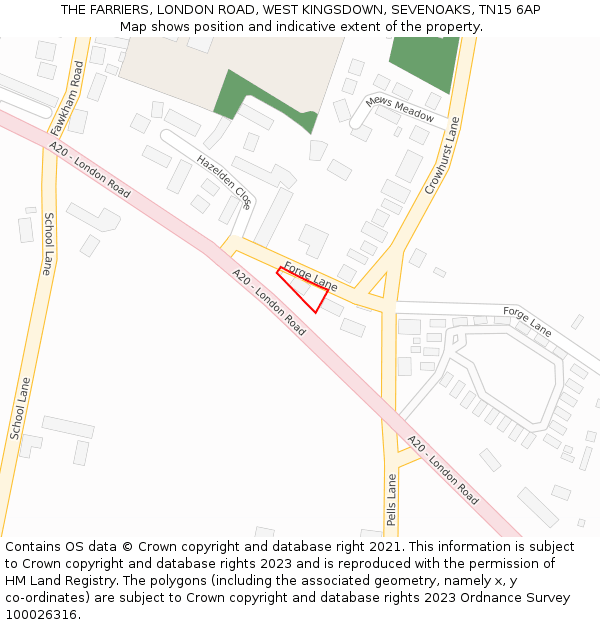 THE FARRIERS, LONDON ROAD, WEST KINGSDOWN, SEVENOAKS, TN15 6AP: Location map and indicative extent of plot