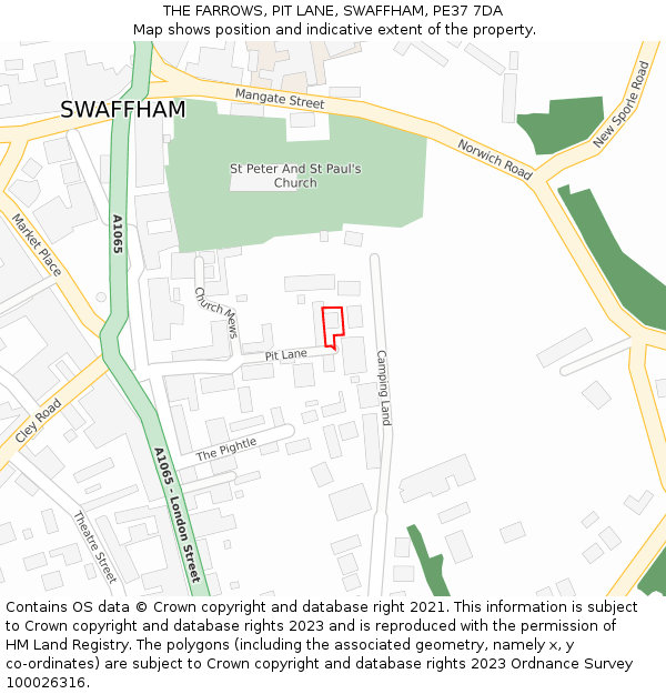 THE FARROWS, PIT LANE, SWAFFHAM, PE37 7DA: Location map and indicative extent of plot