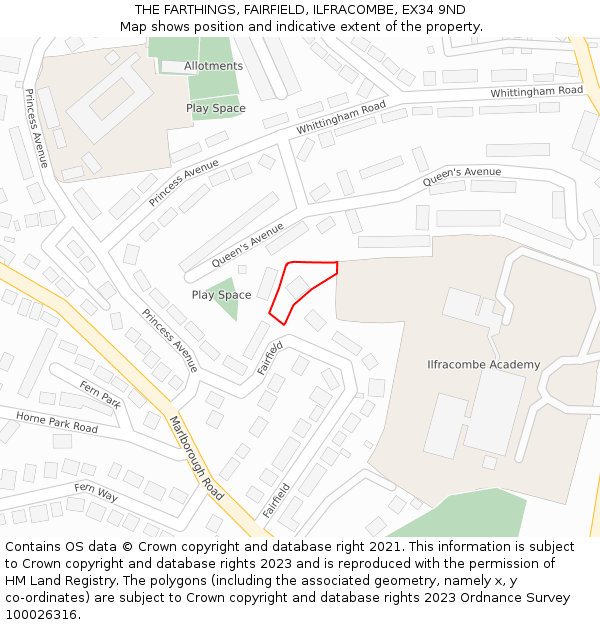 THE FARTHINGS, FAIRFIELD, ILFRACOMBE, EX34 9ND: Location map and indicative extent of plot