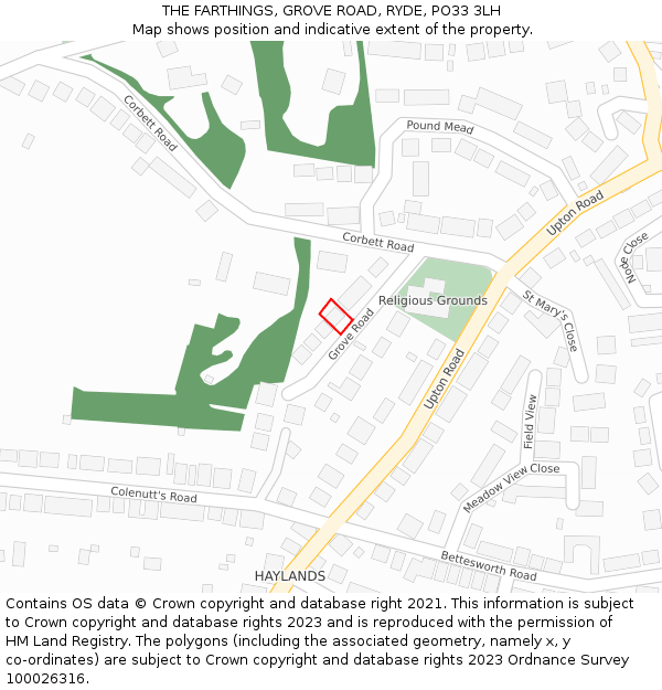 THE FARTHINGS, GROVE ROAD, RYDE, PO33 3LH: Location map and indicative extent of plot