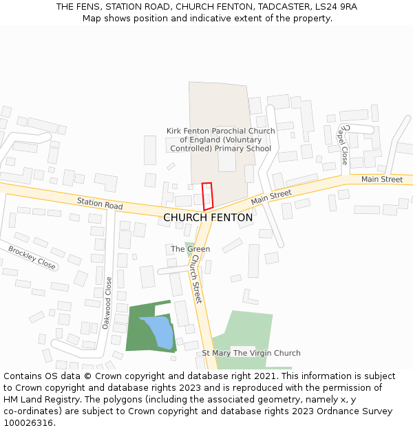 THE FENS, STATION ROAD, CHURCH FENTON, TADCASTER, LS24 9RA: Location map and indicative extent of plot
