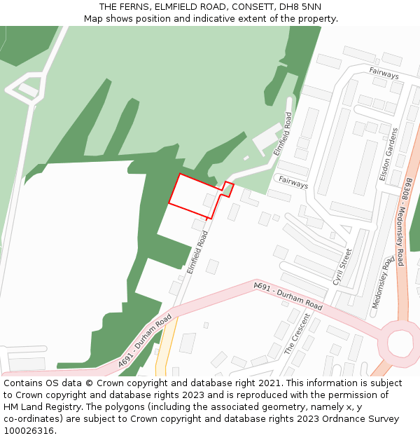THE FERNS, ELMFIELD ROAD, CONSETT, DH8 5NN: Location map and indicative extent of plot
