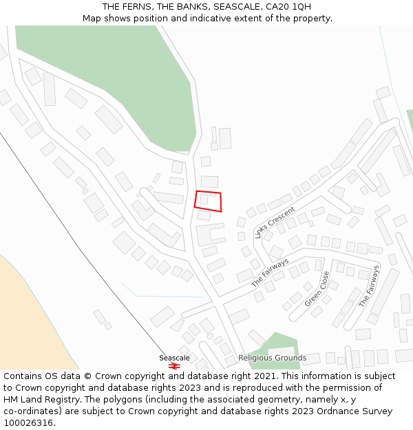 THE FERNS, THE BANKS, SEASCALE, CA20 1QH: Location map and indicative extent of plot