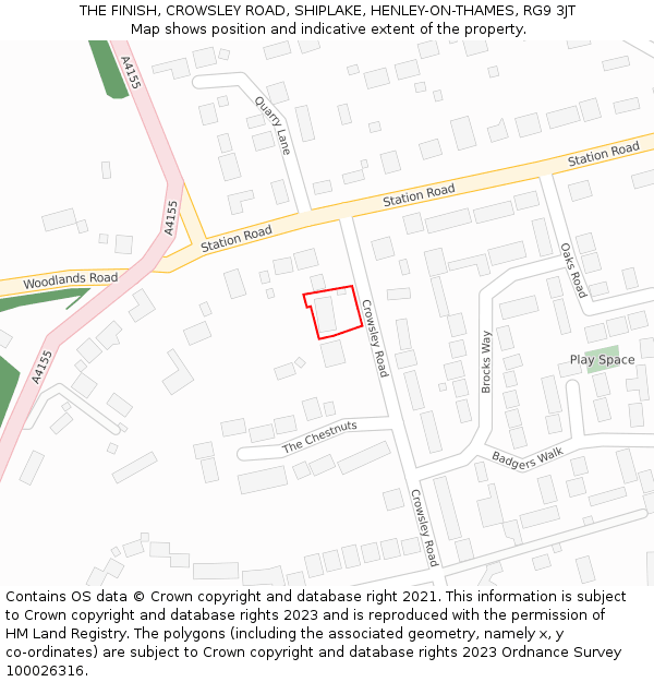 THE FINISH, CROWSLEY ROAD, SHIPLAKE, HENLEY-ON-THAMES, RG9 3JT: Location map and indicative extent of plot