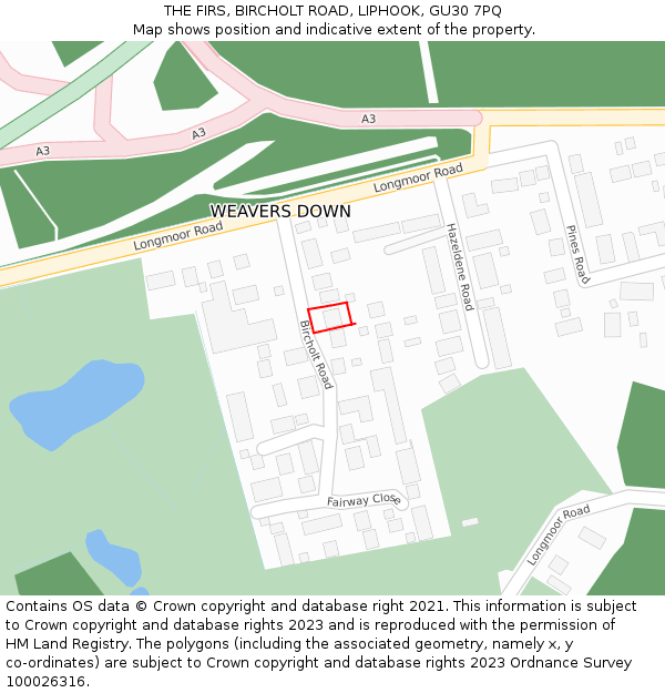 THE FIRS, BIRCHOLT ROAD, LIPHOOK, GU30 7PQ: Location map and indicative extent of plot