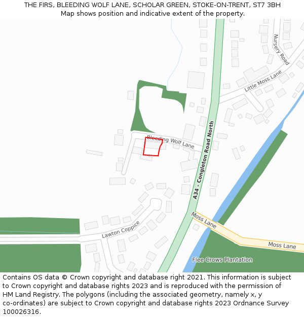 THE FIRS, BLEEDING WOLF LANE, SCHOLAR GREEN, STOKE-ON-TRENT, ST7 3BH: Location map and indicative extent of plot