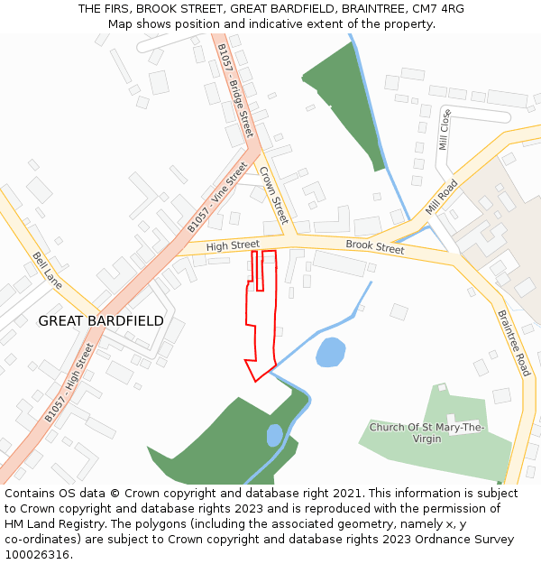THE FIRS, BROOK STREET, GREAT BARDFIELD, BRAINTREE, CM7 4RG: Location map and indicative extent of plot
