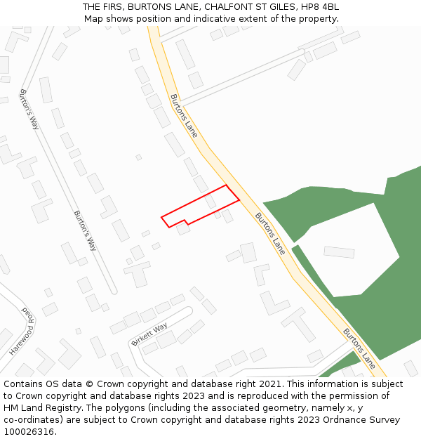 THE FIRS, BURTONS LANE, CHALFONT ST GILES, HP8 4BL: Location map and indicative extent of plot