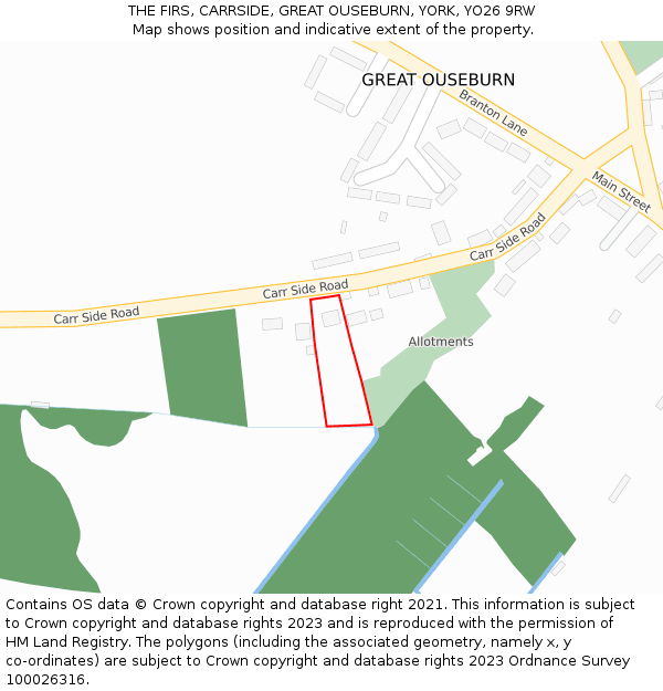 THE FIRS, CARRSIDE, GREAT OUSEBURN, YORK, YO26 9RW: Location map and indicative extent of plot