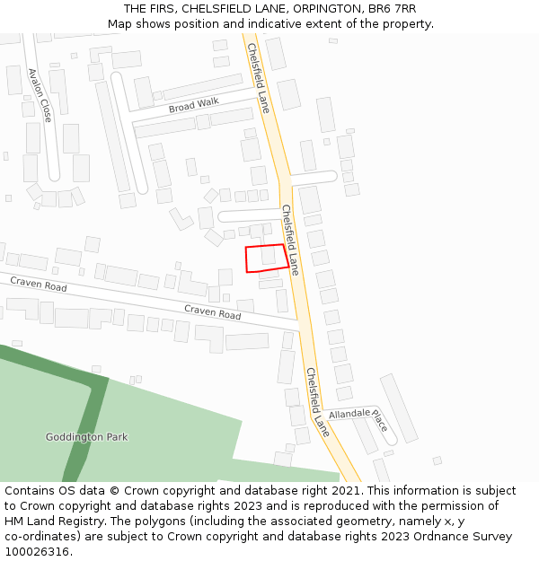 THE FIRS, CHELSFIELD LANE, ORPINGTON, BR6 7RR: Location map and indicative extent of plot