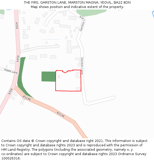 THE FIRS, GARSTON LANE, MARSTON MAGNA, YEOVIL, BA22 8DN: Location map and indicative extent of plot