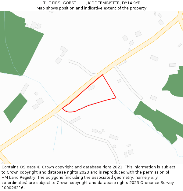 THE FIRS, GORST HILL, KIDDERMINSTER, DY14 9YP: Location map and indicative extent of plot