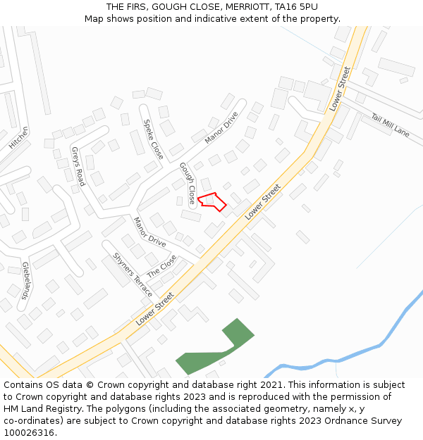 THE FIRS, GOUGH CLOSE, MERRIOTT, TA16 5PU: Location map and indicative extent of plot