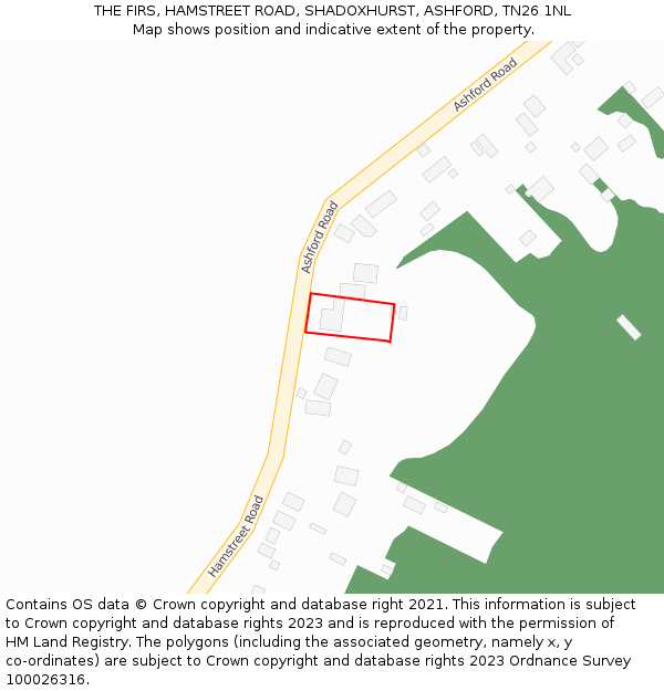 THE FIRS, HAMSTREET ROAD, SHADOXHURST, ASHFORD, TN26 1NL: Location map and indicative extent of plot