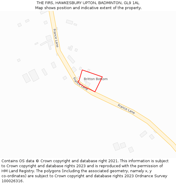 THE FIRS, HAWKESBURY UPTON, BADMINTON, GL9 1AL: Location map and indicative extent of plot