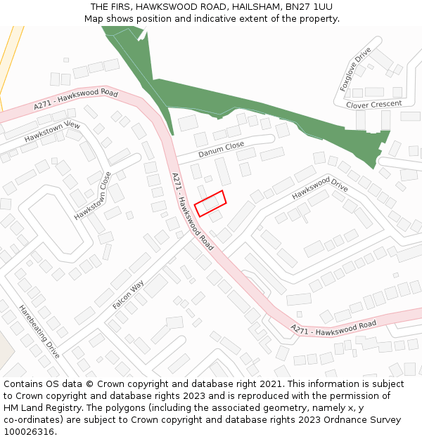 THE FIRS, HAWKSWOOD ROAD, HAILSHAM, BN27 1UU: Location map and indicative extent of plot