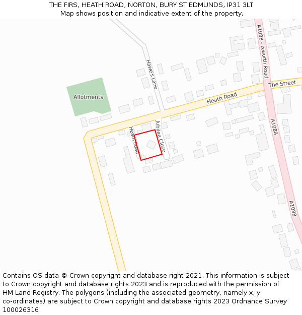 THE FIRS, HEATH ROAD, NORTON, BURY ST EDMUNDS, IP31 3LT: Location map and indicative extent of plot