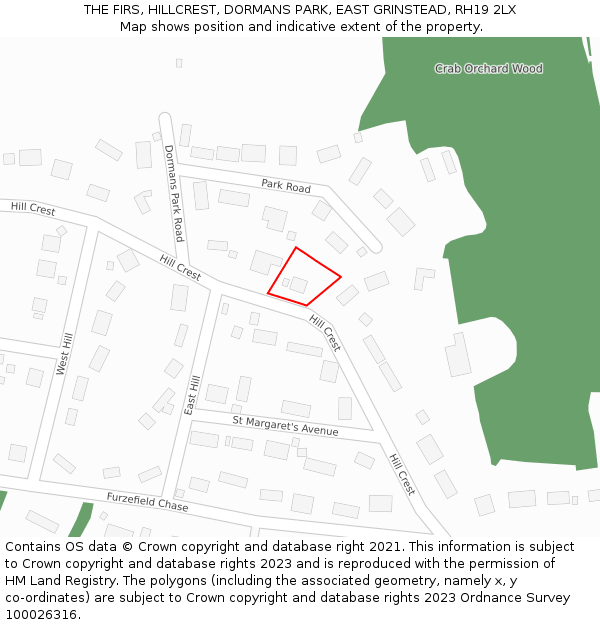 THE FIRS, HILLCREST, DORMANS PARK, EAST GRINSTEAD, RH19 2LX: Location map and indicative extent of plot