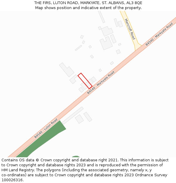 THE FIRS, LUTON ROAD, MARKYATE, ST. ALBANS, AL3 8QE: Location map and indicative extent of plot