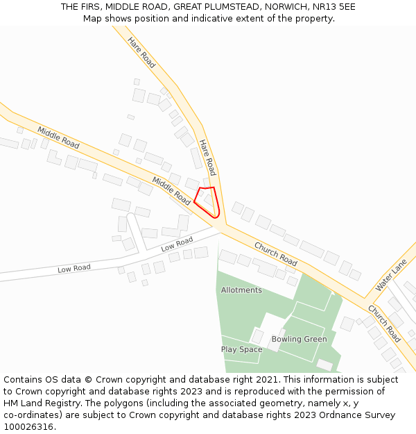THE FIRS, MIDDLE ROAD, GREAT PLUMSTEAD, NORWICH, NR13 5EE: Location map and indicative extent of plot