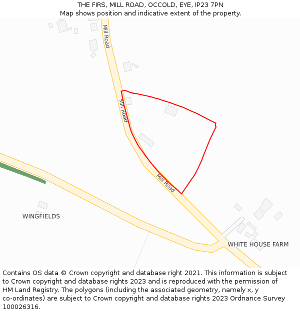 THE FIRS, MILL ROAD, OCCOLD, EYE, IP23 7PN: Location map and indicative extent of plot