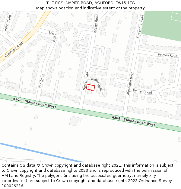 THE FIRS, NAPIER ROAD, ASHFORD, TW15 1TG: Location map and indicative extent of plot