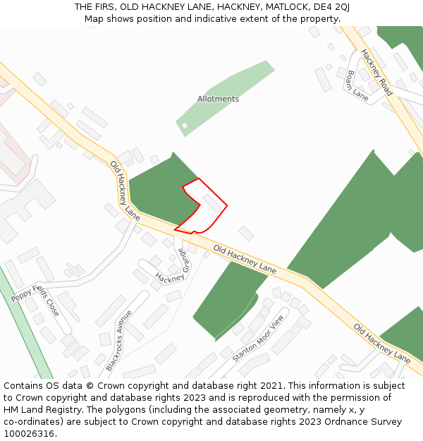 THE FIRS, OLD HACKNEY LANE, HACKNEY, MATLOCK, DE4 2QJ: Location map and indicative extent of plot